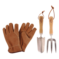 Комплект градински инструменти от неръждаема стомана Esschert Design - 3 части (ръкавици,лопатка,вилица)