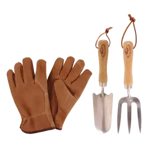 Комплект градински инструменти от неръждаема стомана Esschert Design - 3 части (ръкавици,лопатка,вилица)