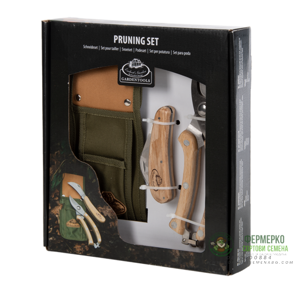 Комплект за резитба от неръждаема стомана Esschert Design - 3 части (калъф,ножица,нож) Комплект за резитба от неръждаема стомана Esschert Design - 3 части (калъф,ножица,нож)