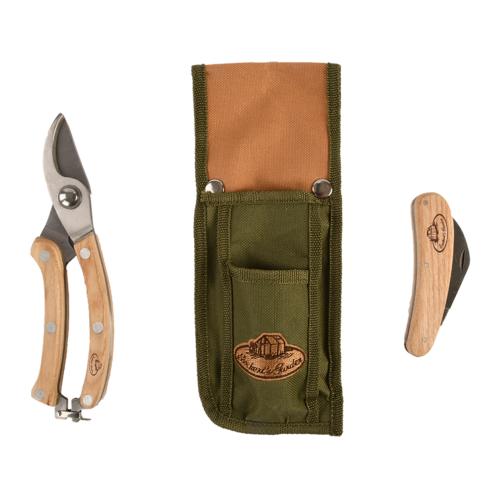 Комплект за резитба от неръждаема стомана Esschert Design - 3 части (калъф,ножица,нож)