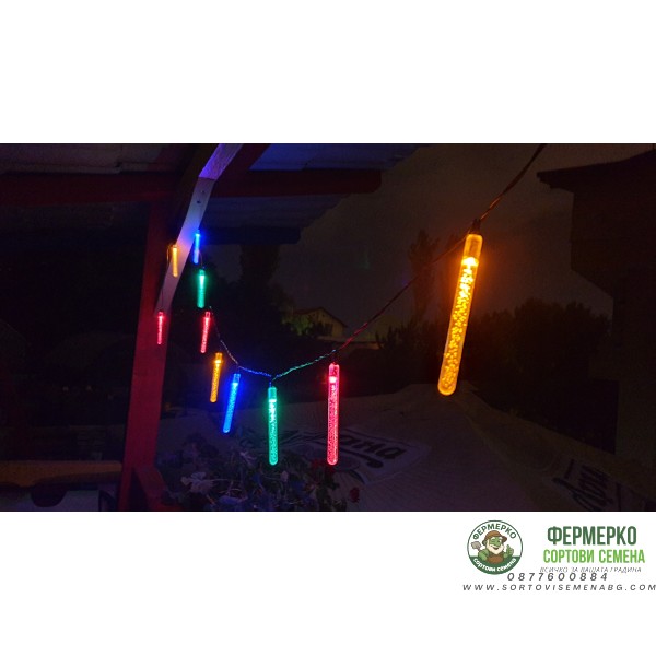 Соларнa LED лампa тип гирлянд за градина (комплект - 10бр. стикове) - Цветни