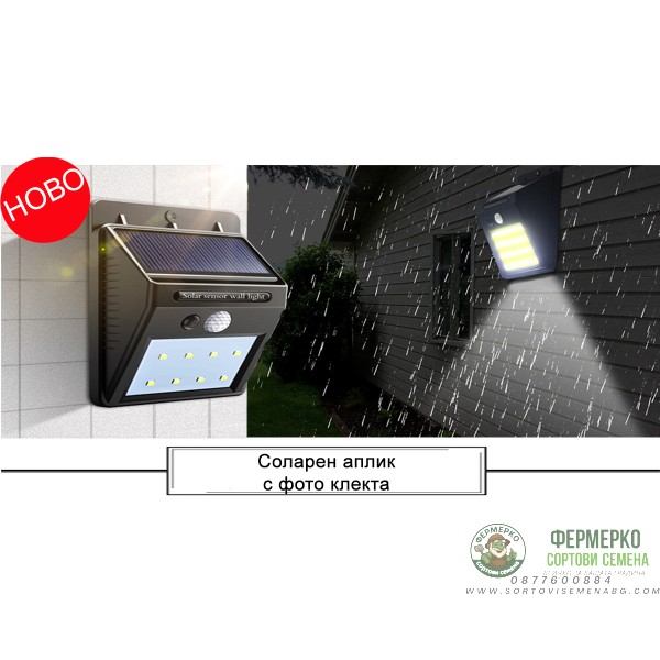 Соларен LED аплик 3W 6500K черен със сензор