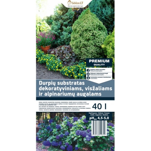 Торфен субстрат за декоративни иглолистни, рододендрони, вечнозелени и скални растения 40 л